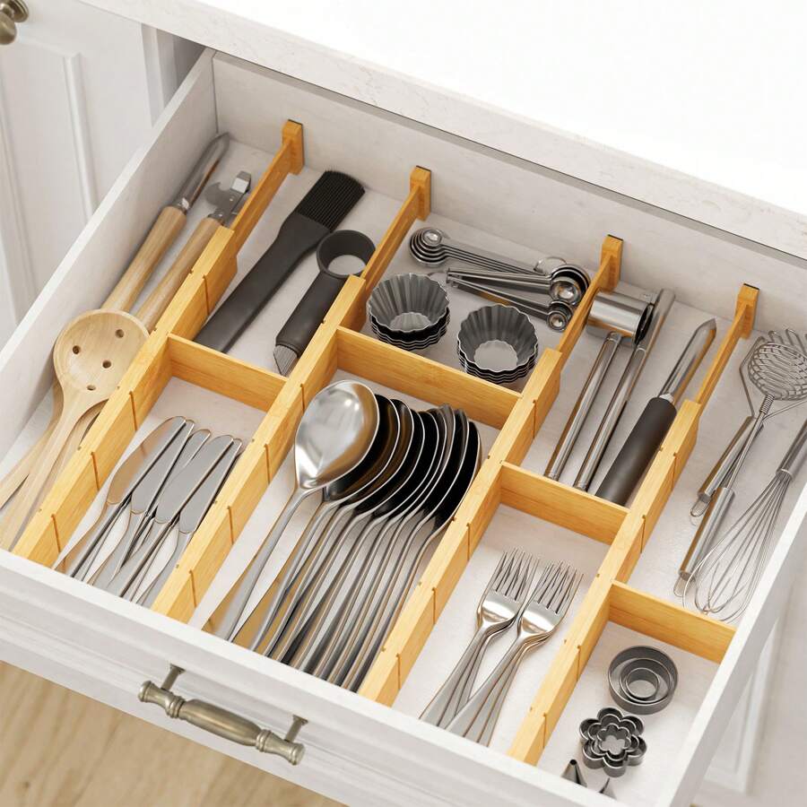 Home Office Organization - Divisori per cassetti in bambù con